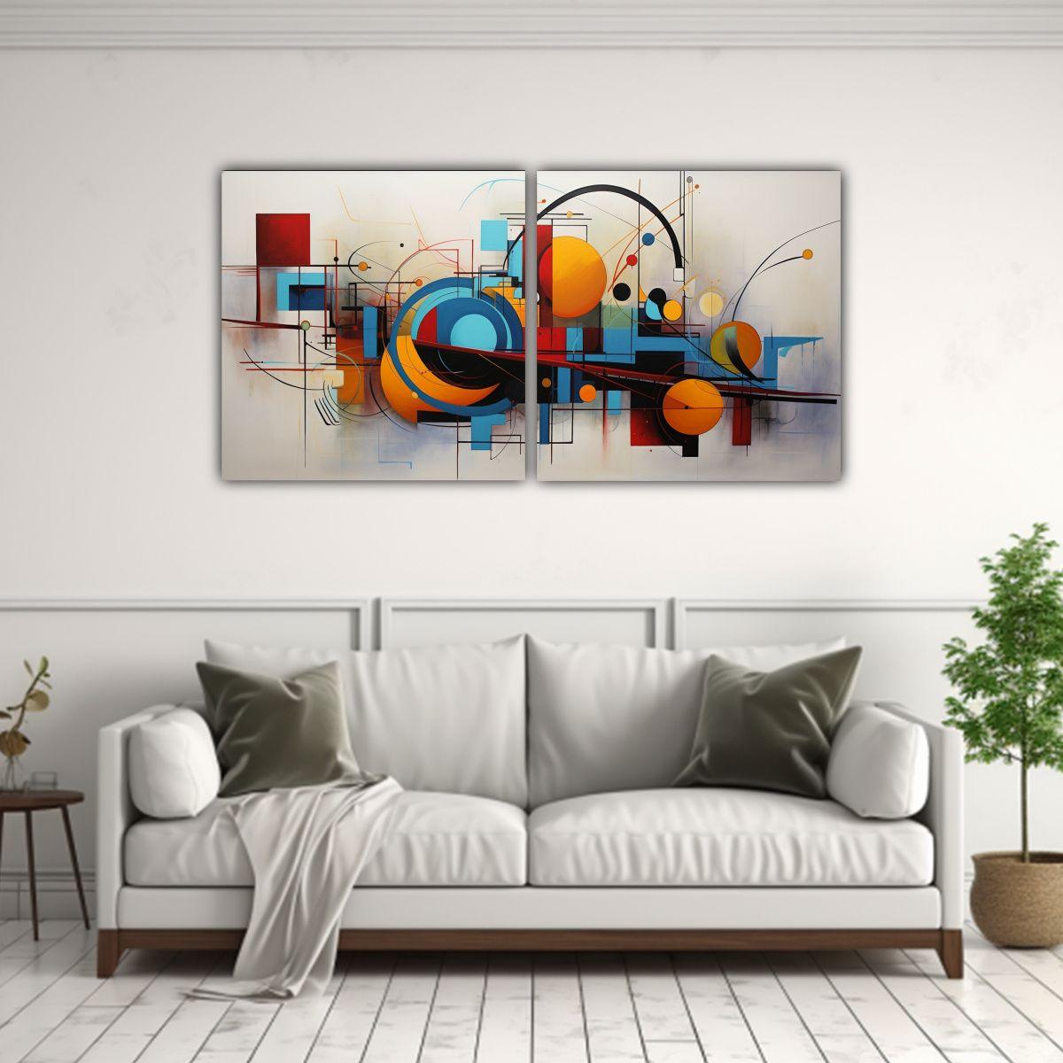 Pinturas Decorativas Que Fusionan Geometría 60x30 Cm-2