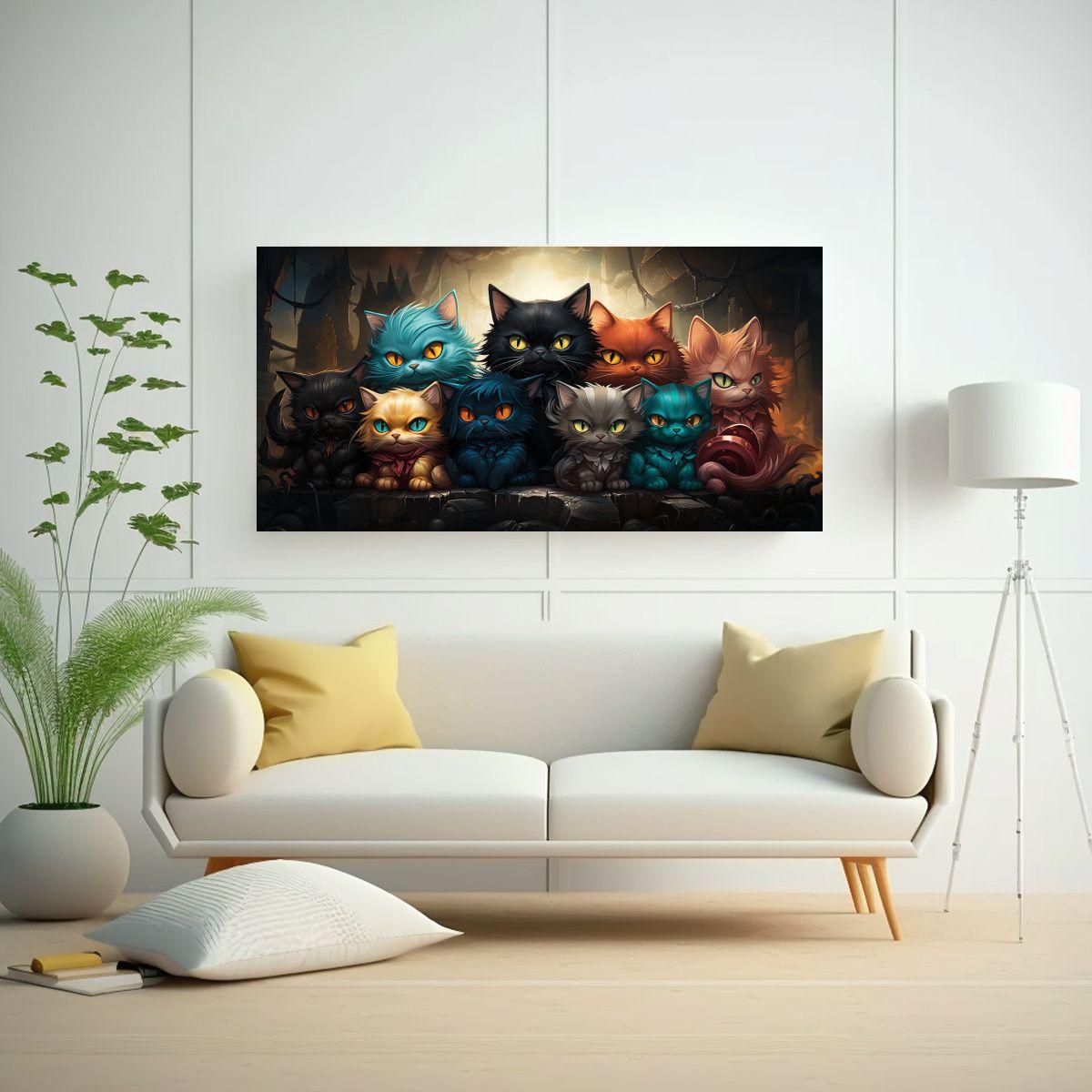 Pintura De Gatos De Colores Sobre Una Pila, 40x20cm-2
