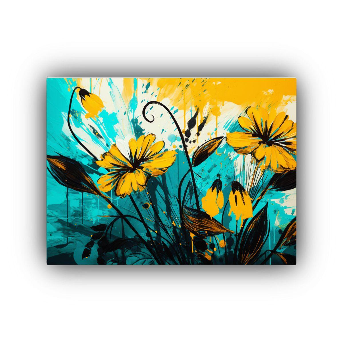 Pinturas Decorativas En Amarillo Y Turquesa Con Atmósfera N 65x50cm-0