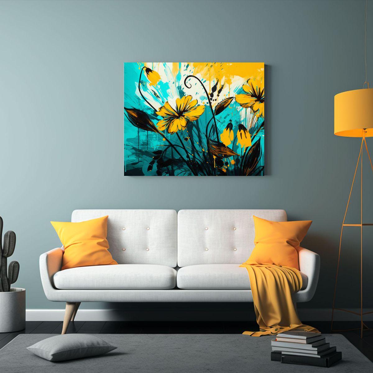 Pinturas Decorativas En Amarillo Y Turquesa Con Atmósfera N 65x50cm-2