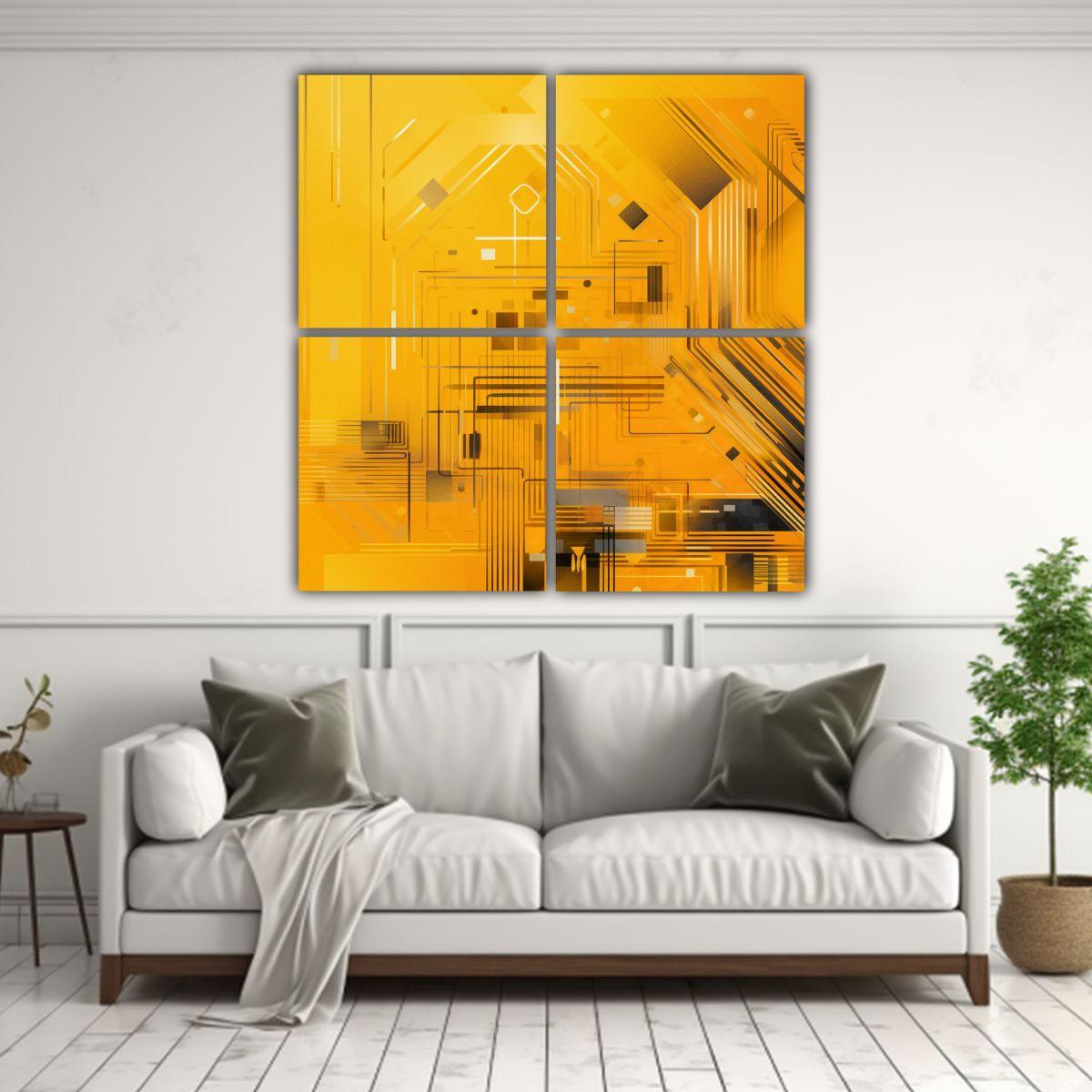 Pinturas Decorativas De Acuarela En 4 Lienzos: 100x100 Cm-2