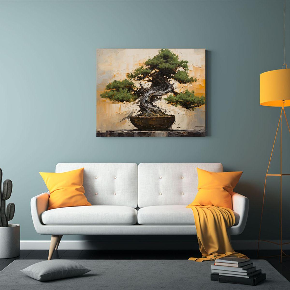 Pintura Abstracta Detallada De Bonsái En Lienzo De Estilo H 65x50cm-2