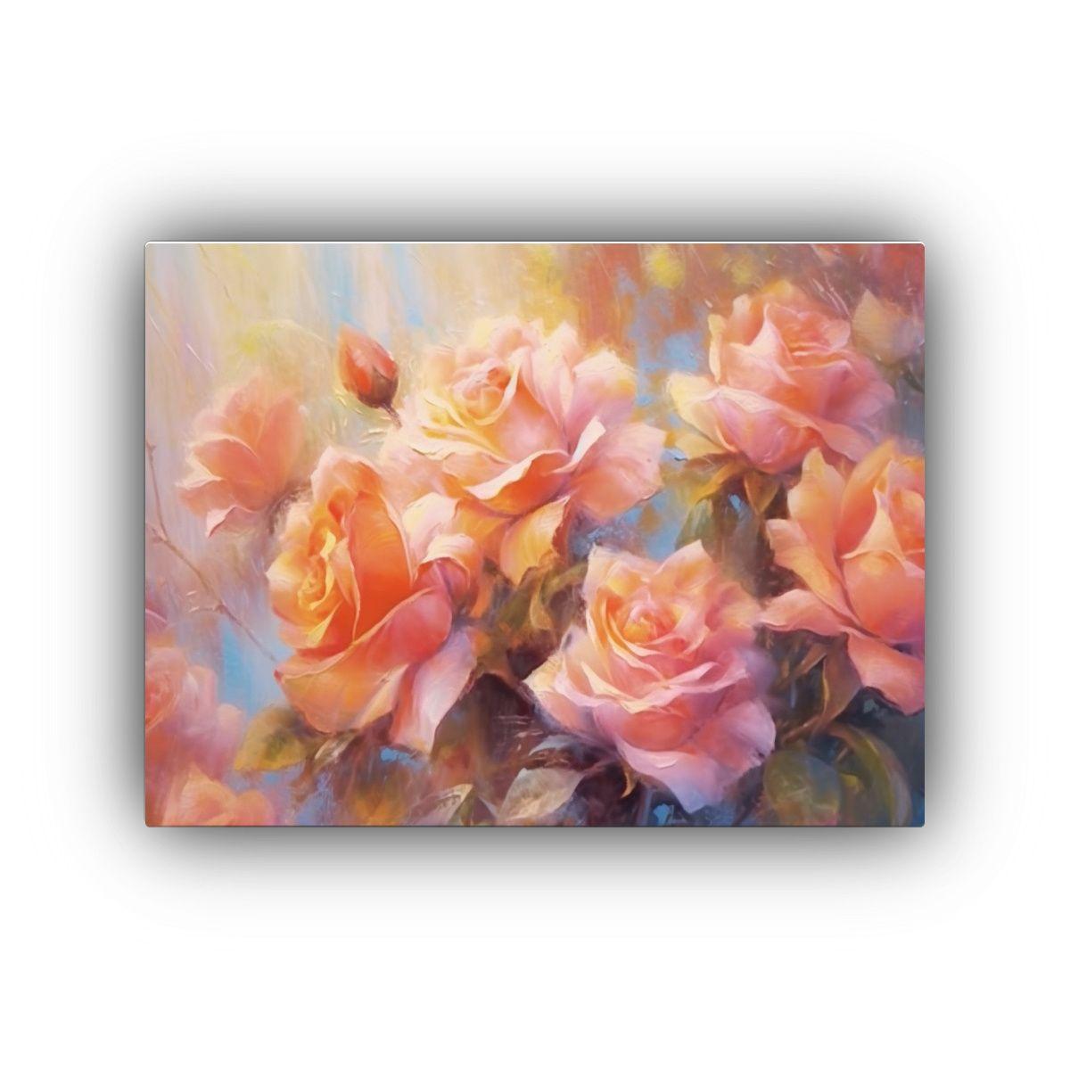 Pintura De Rosas Nuevas En La Decoración: Pastel 60x40cm-0