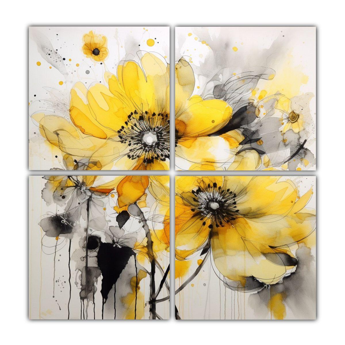 Cuatro Artes Dibujo Armonía Flores Grandes Fondo 60x60 Cm-0