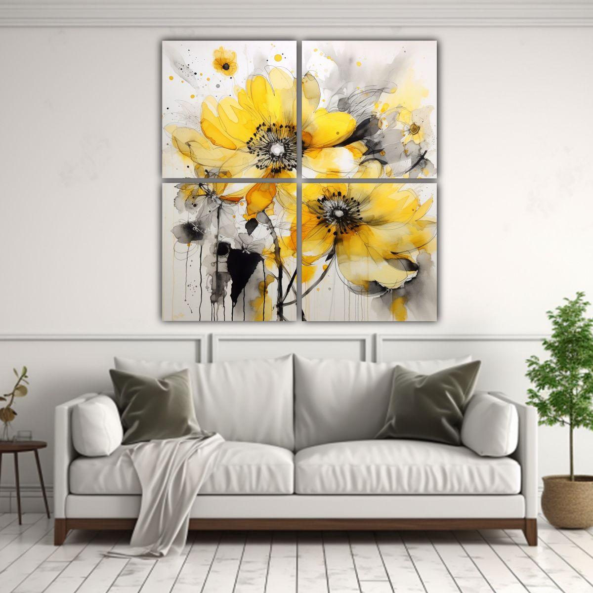 Cuatro Artes Dibujo Armonía Flores Grandes Fondo 60x60 Cm-2