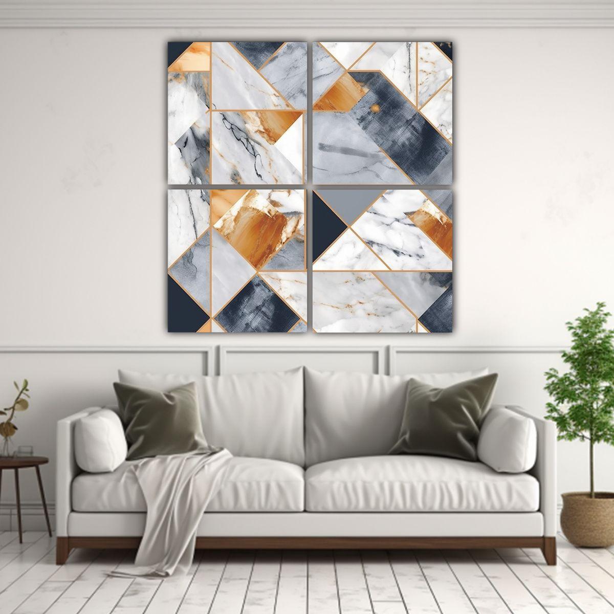 Cuatro Lienzos De Tela Vintage Elegancia Mármol 60x60 Cm-2