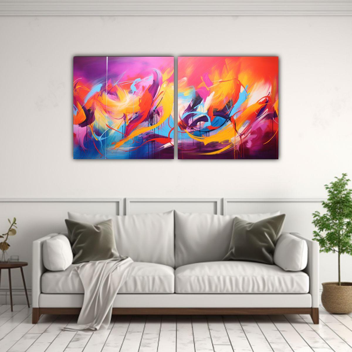 Set De 2 Telas En Bastidor Dibujo Figuras 160x80 Cm-2