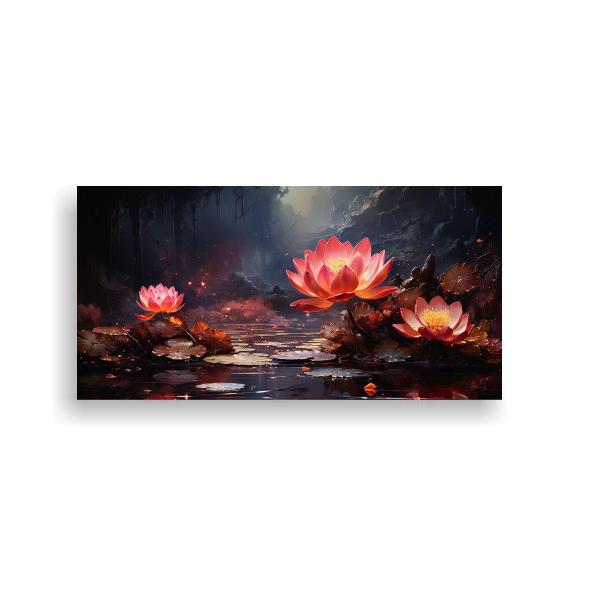 Pintura De Loto Negro Mágico En Lienzo Estilo 140x70cm-0