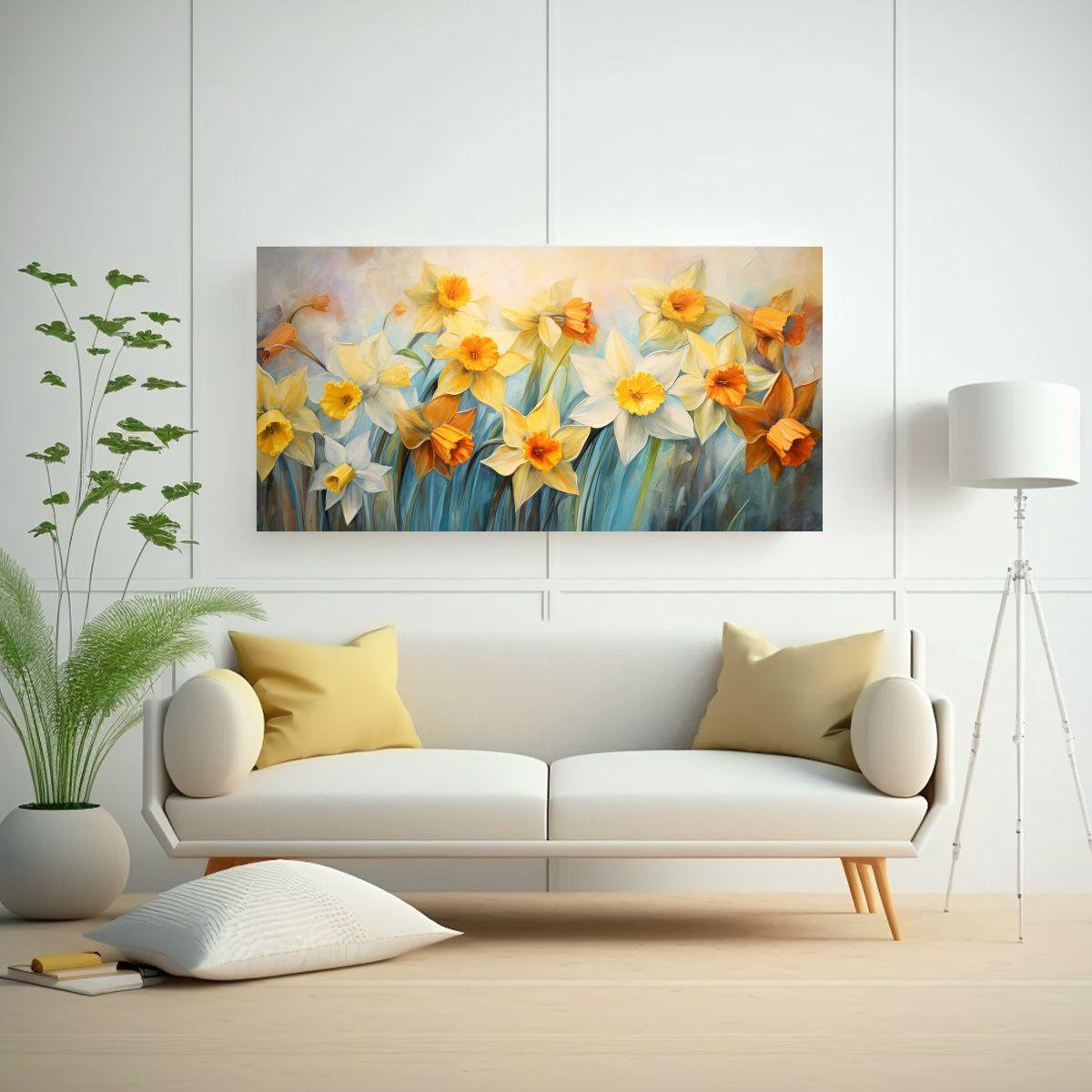 Pintura Abstracta De Narcisos En Estilo óleo De A 100x50cm-2