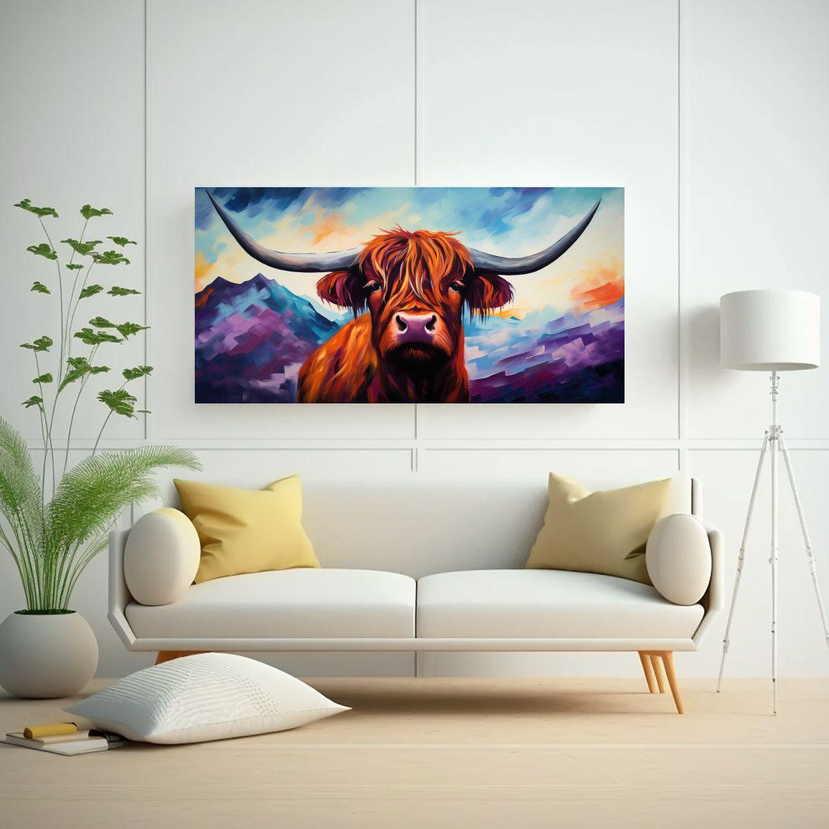 Cuadro Lienzo Vaca De Las Tierras Altas Estilo 140x70cm-2