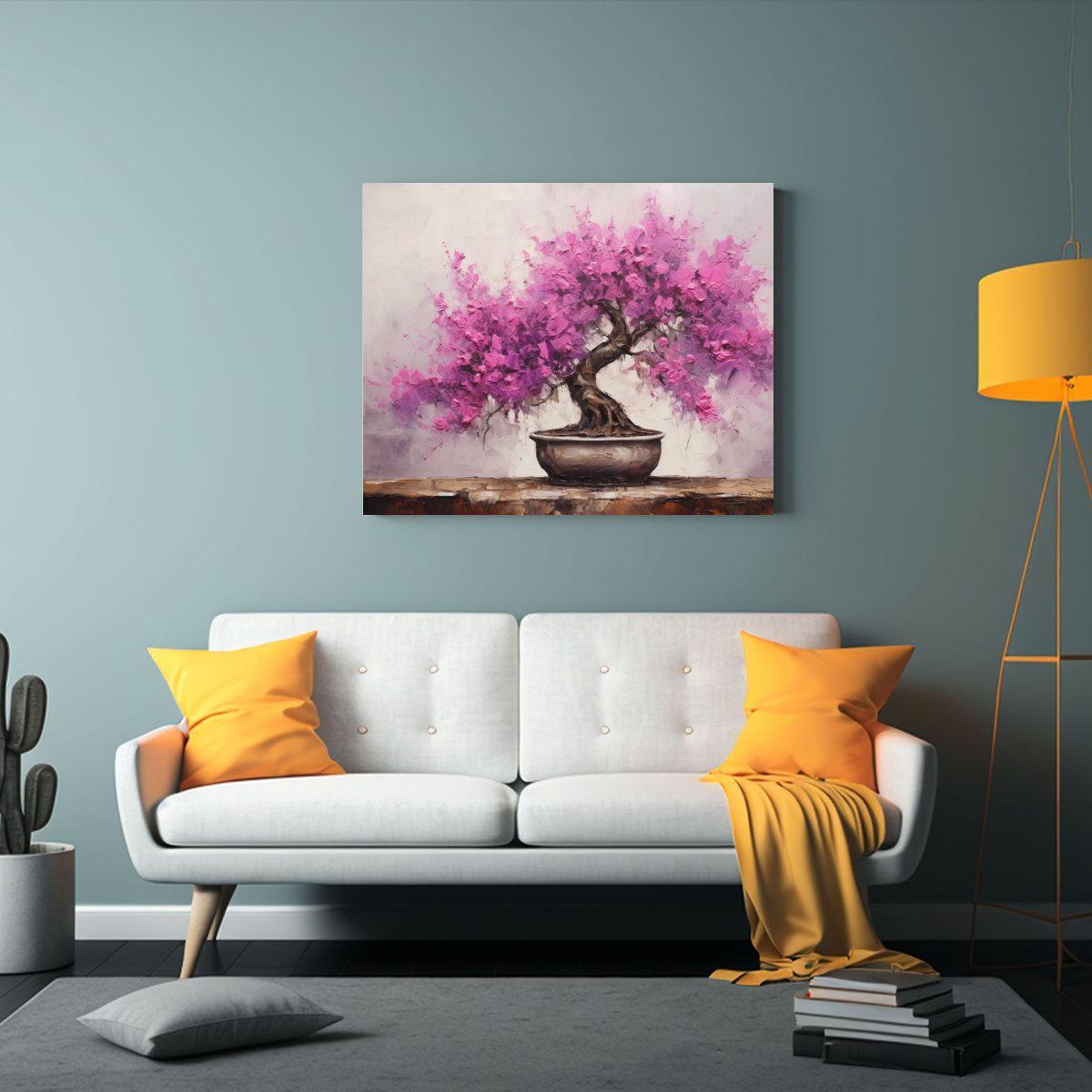 Pintura Abstracta Detallada De Un árbol Bonsái 65x50cm-2