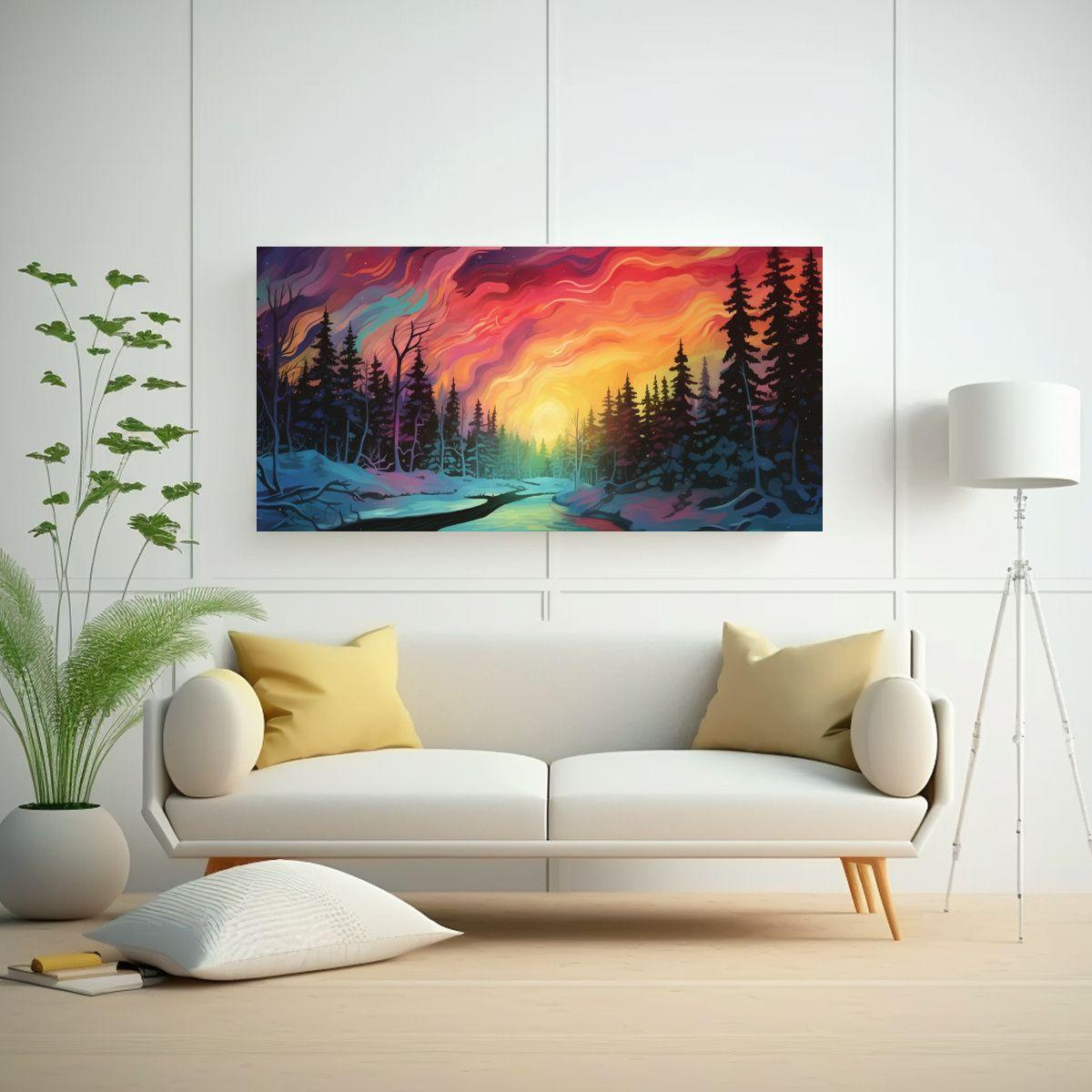 Pintura Cuadro Aurora Boreal Naturaleza Nórdica 160x80cm-2