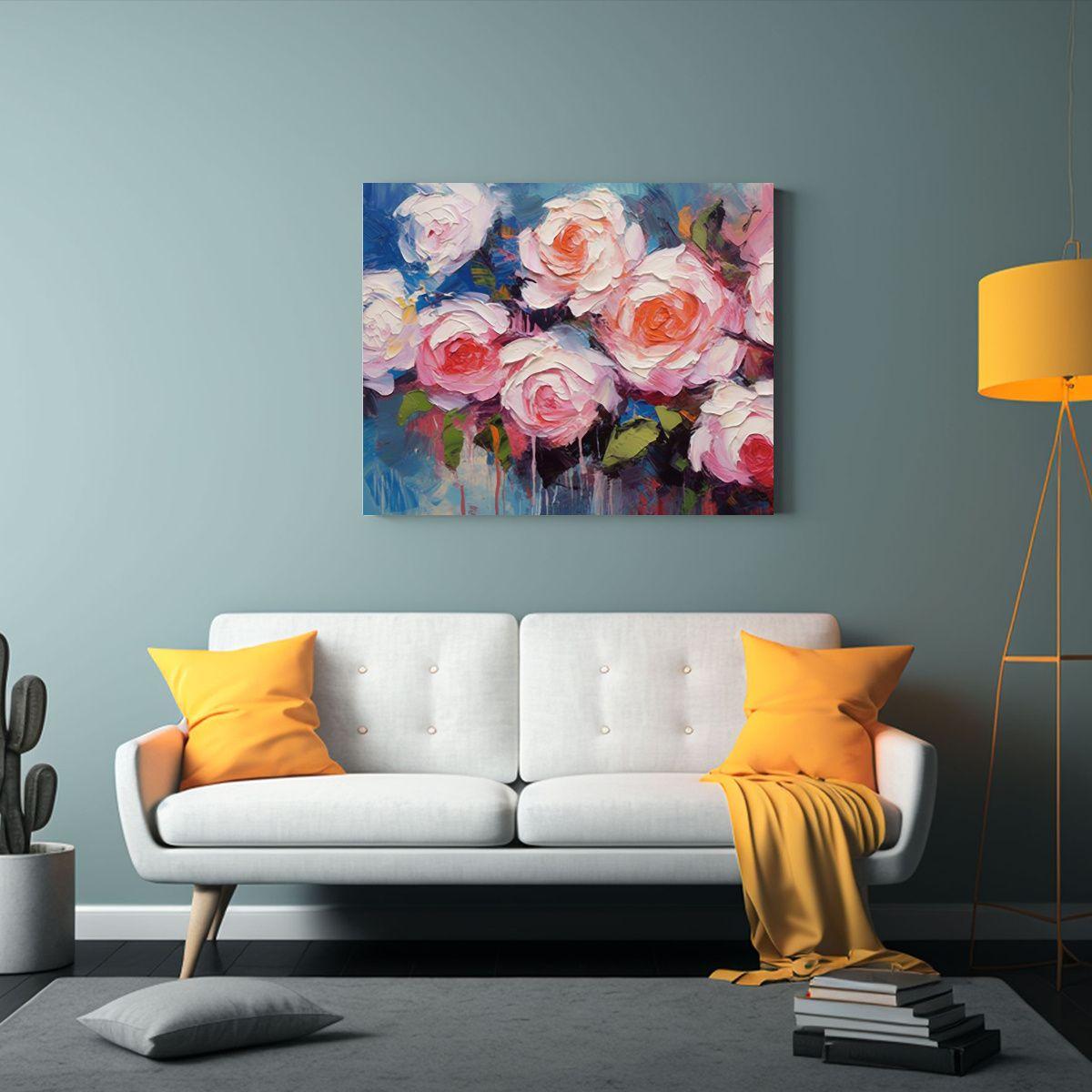 Cuadro Moderno Resistente Con Ramo Abstracto De Rosas En Lie 30x20cm-2