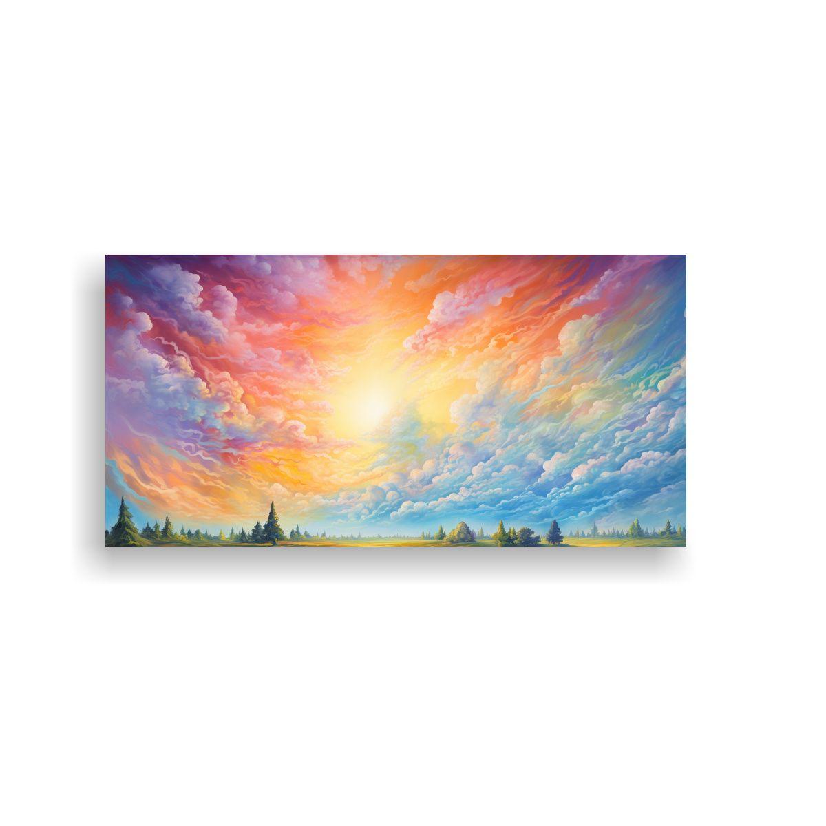 Pintura Abstracta Juvenil: Amanecer Con Colores De 100x50cm-0