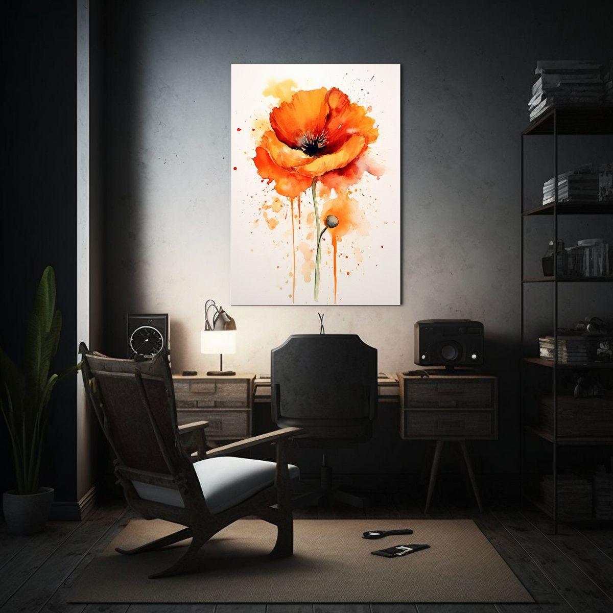 Pintura Acuarela De Amapola En Relieve, Arte 20x30cm-2