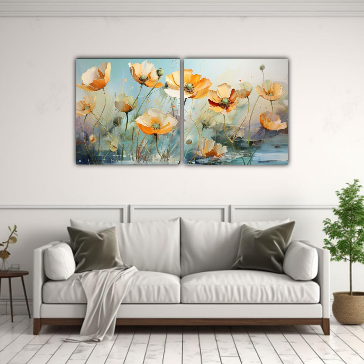 Pintura Abstracta Estética Con Flores Buttercups 40x20 Cm-2