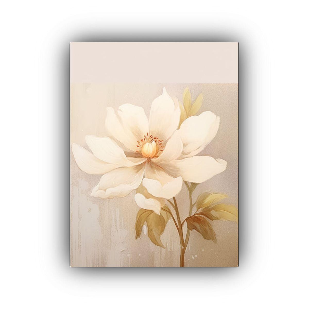 Flor Blanca En Fondo Beige, Lienzo Tela De Alta 80x120cm-0