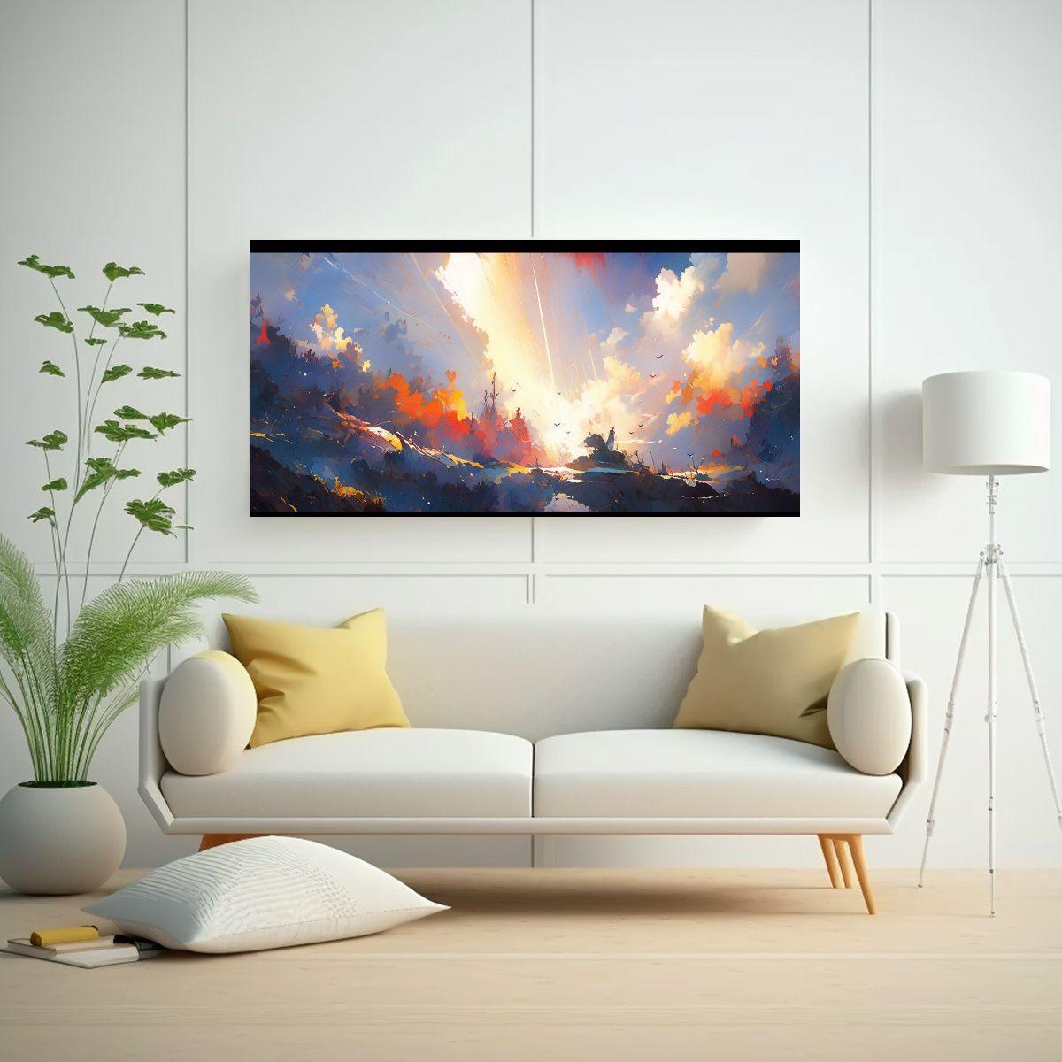 Cuadro Abstracto Paisaje Vibrante Con Simetría Es 120x60cm-2