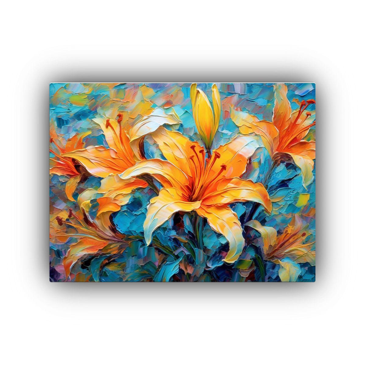Pintura Abstracta Lirio Colorido Intensamente En Lienzo 90x60cm-0