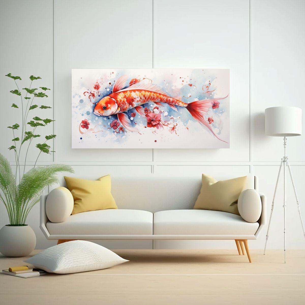 Cuadro De Koi Fish En Acuarela Colorida Estilo Pin 100x50cm-2