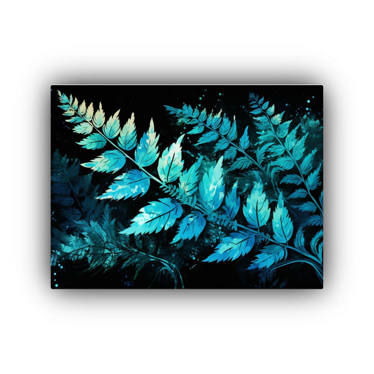 Cuadro Neo De Hojas De Helecho En Turquesa Con Patrón Inten 60x40cm-0