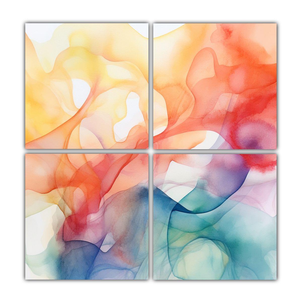 Cuatro Pinturas Abstractas Acuarela Fondo Blanco 140x140 Cm-0