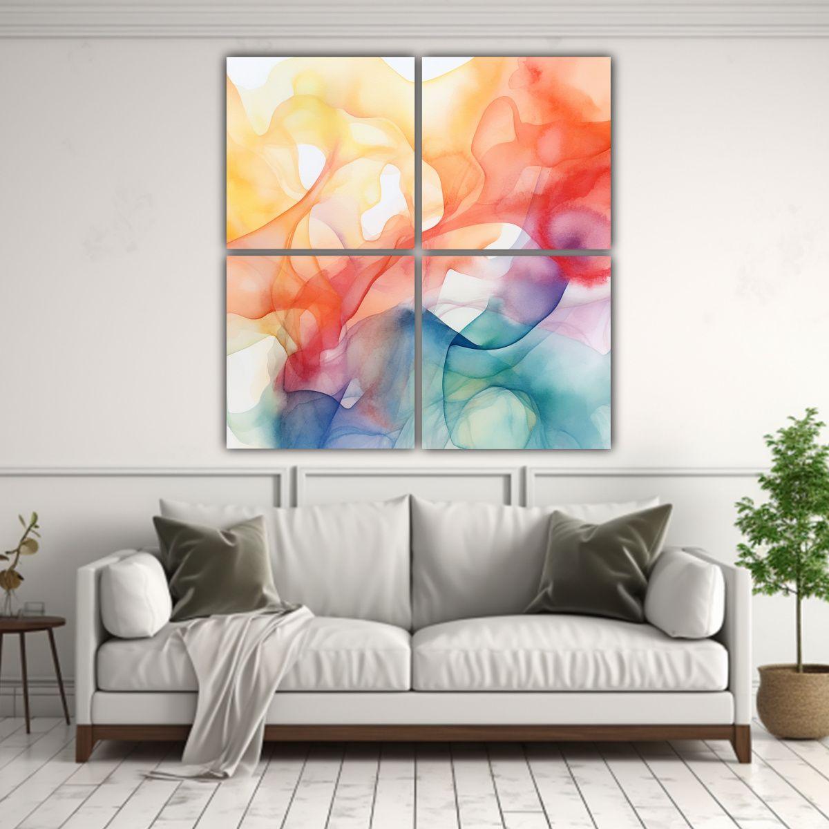 Cuatro Pinturas Abstractas Acuarela Fondo Blanco 140x140 Cm-2