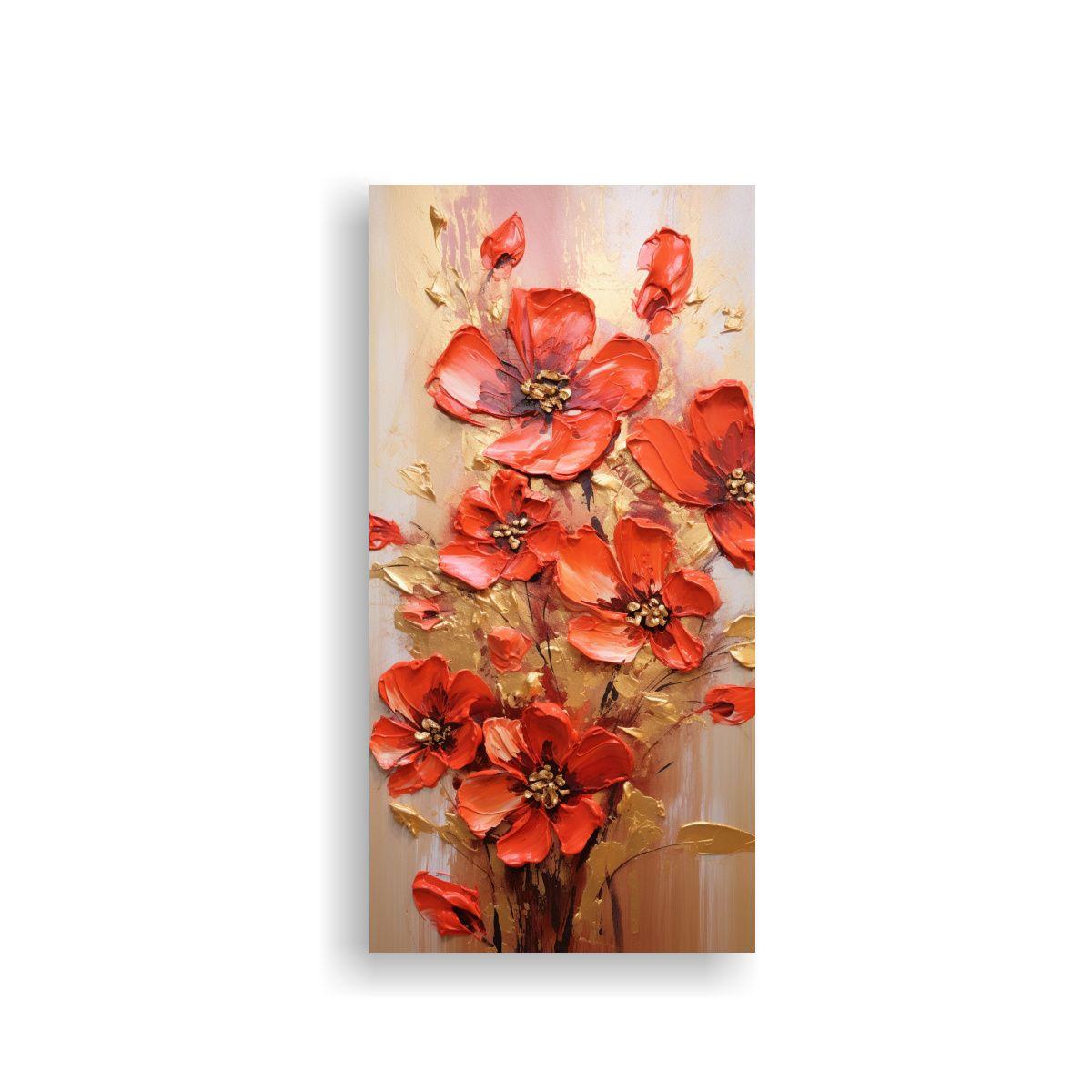 Pintura En Lienzo Moderna Artesanal Con Flores En 50x100cm-0