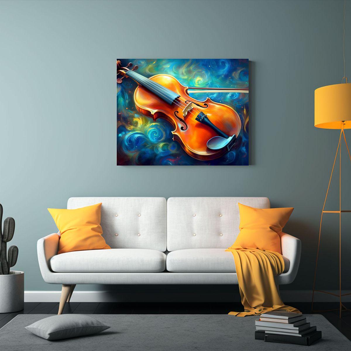 Pintura Abstracta De Violín Con Vitalidad Y Energía Musica 50x40cm-2