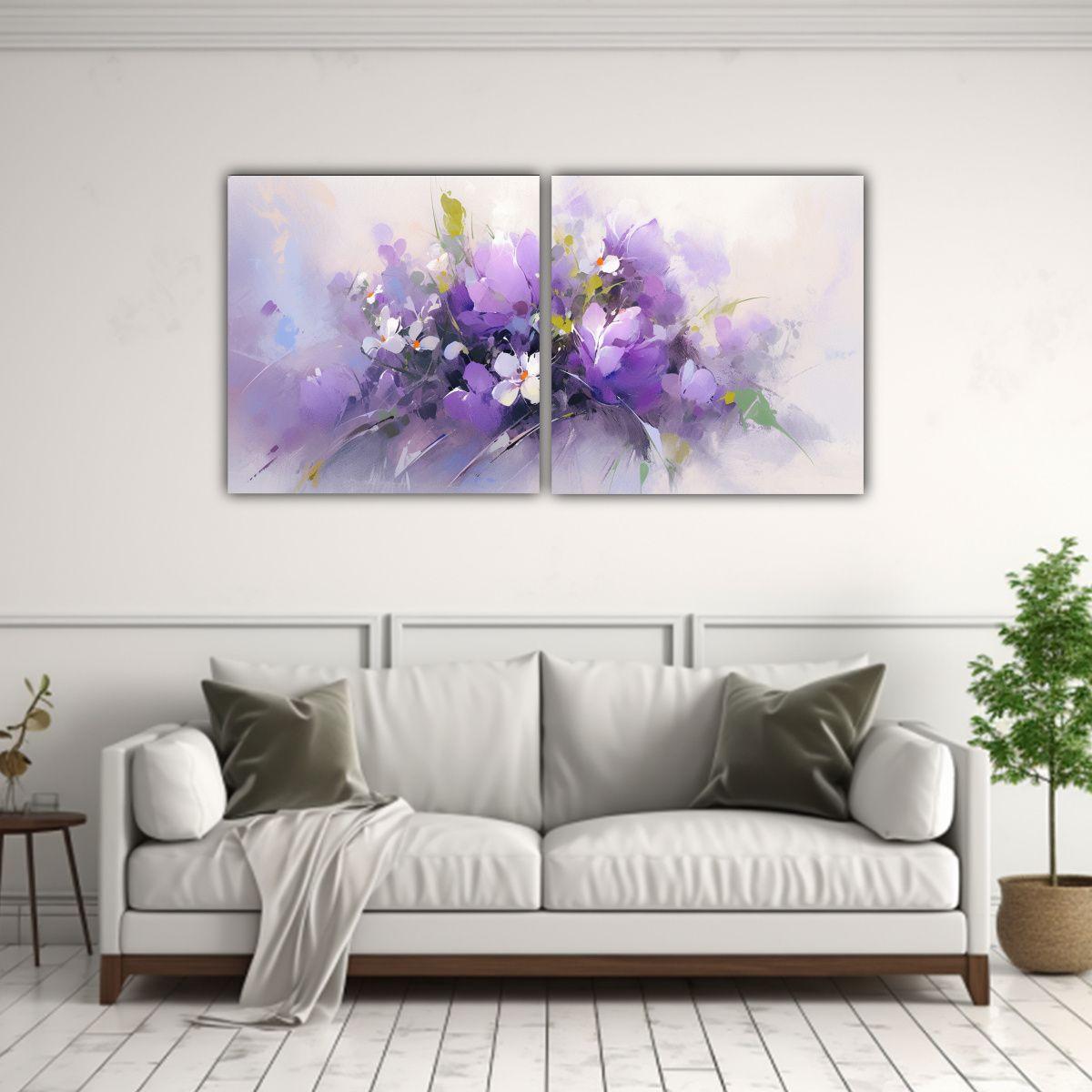 Pintura En Lienzo De Flores Moradas Para Cocina 80x40 Cm-2