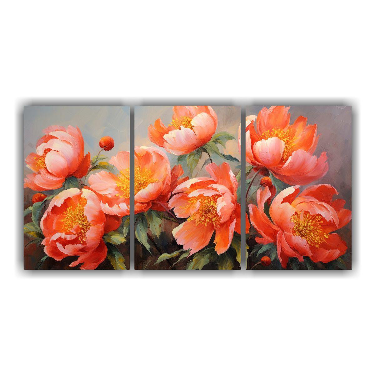 Pintura De Pared De Peonías Naranjas En Lienzo 120x60 Cm-0