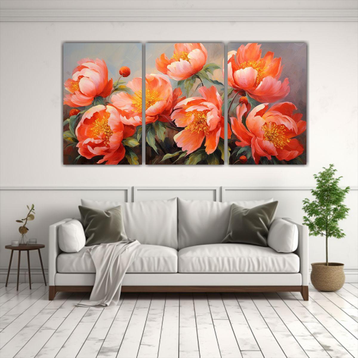 Pintura De Pared De Peonías Naranjas En Lienzo 120x60 Cm-2