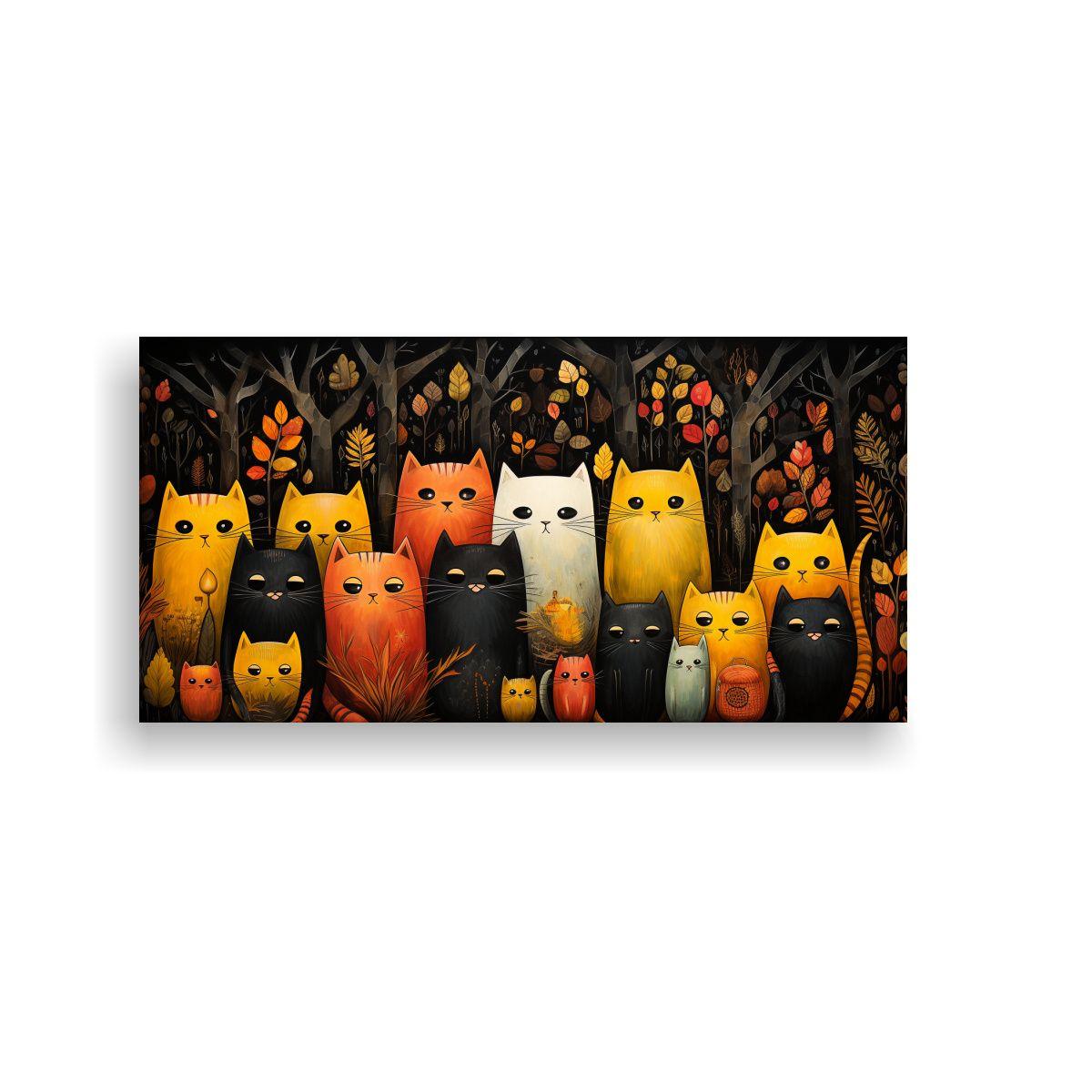 Cuadro De Arte Con Patrón De Gatos Negros 60x30cm-0