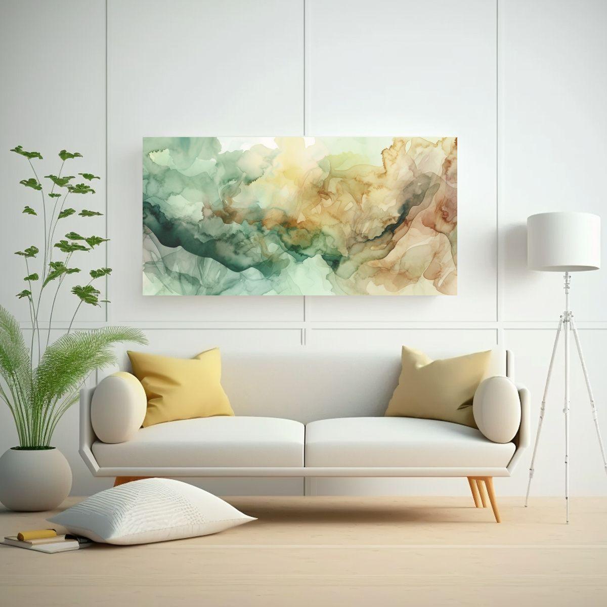 Pinturas De Pared Color Agua Y Marrón En Acuarela 100x50cm-2
