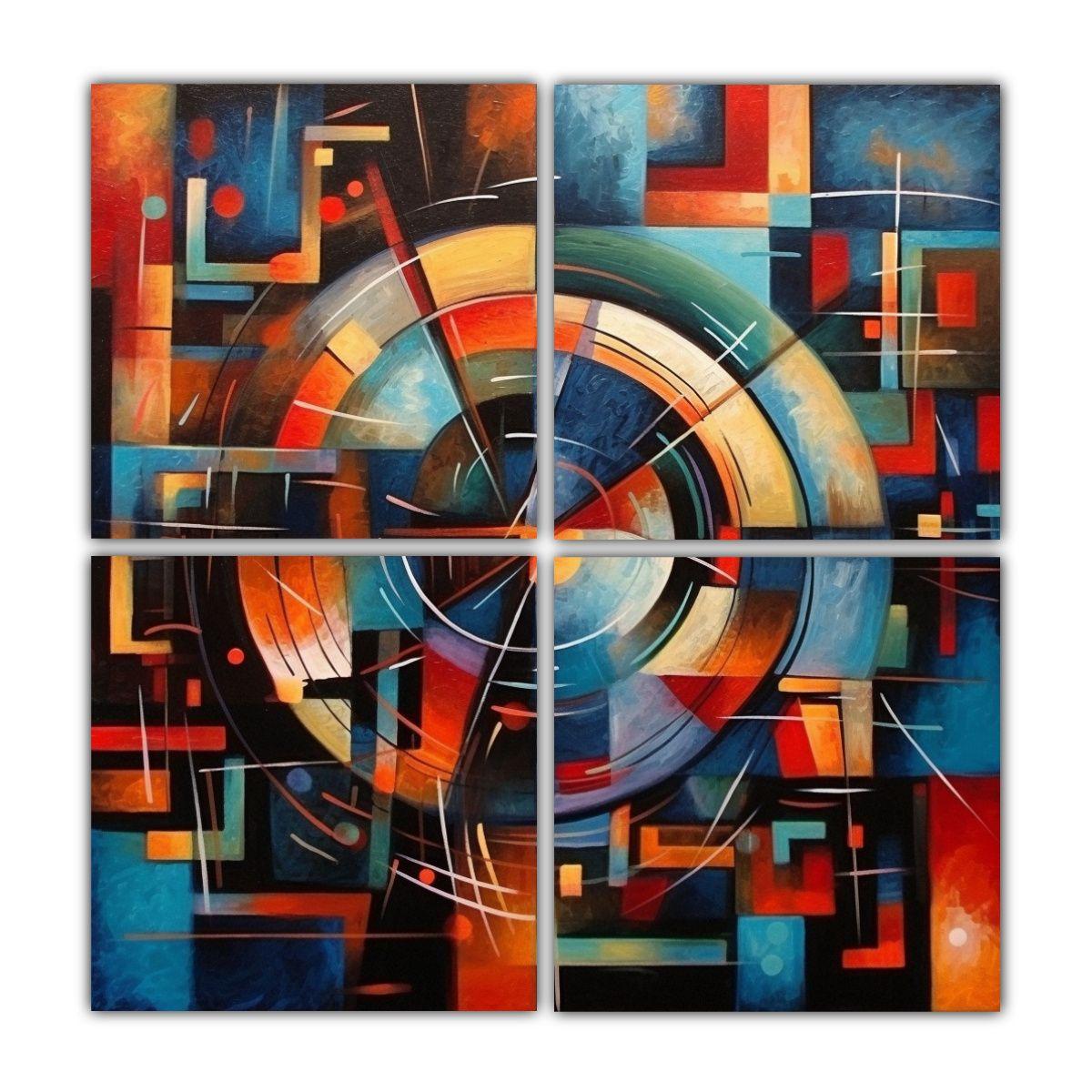 Pinturas Abstractas Cuatro Lienzos Imagen 40x40 Cm-0