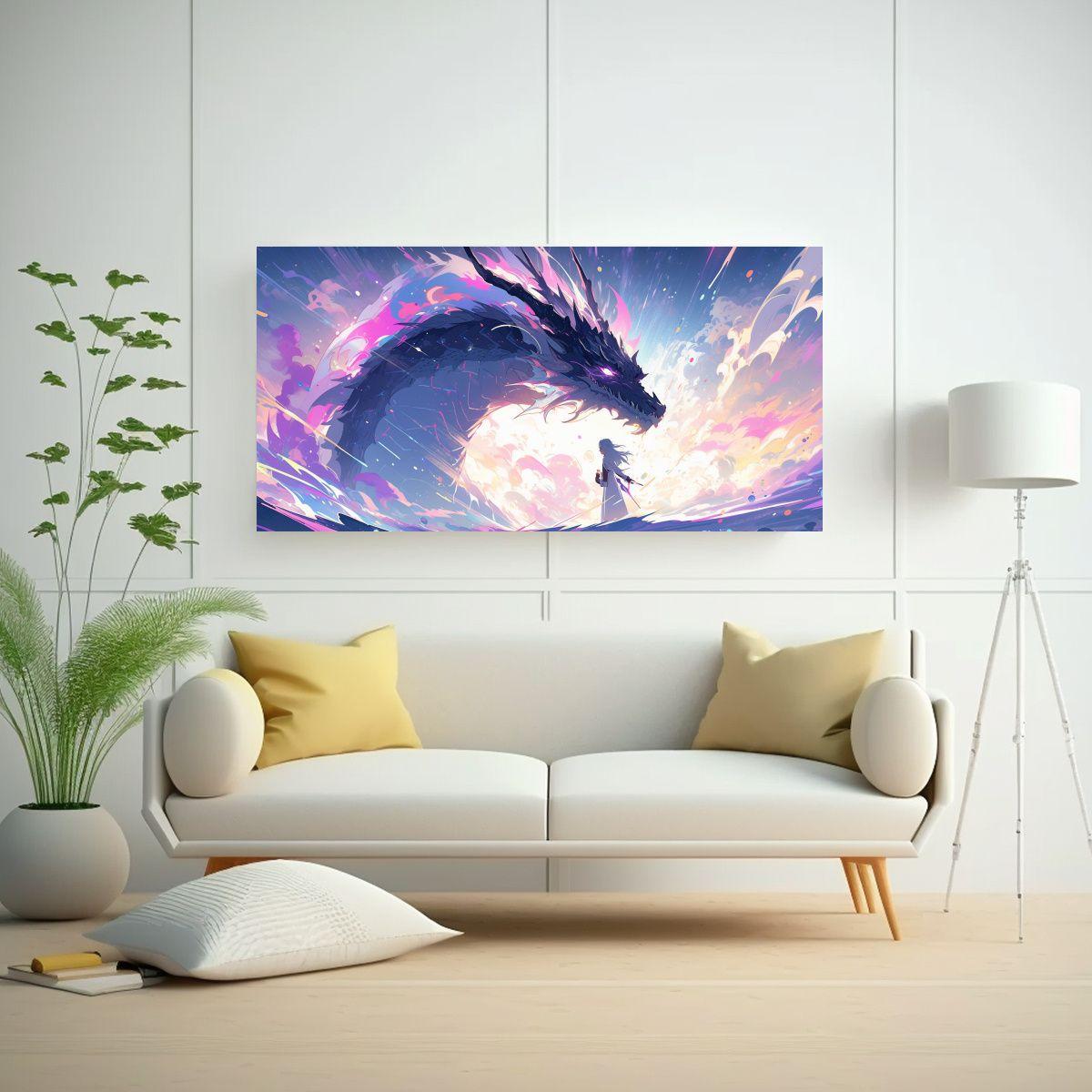 Pintura Juvenil: Dragón En Colores Arcoíris Y Mo 140x70cm-2