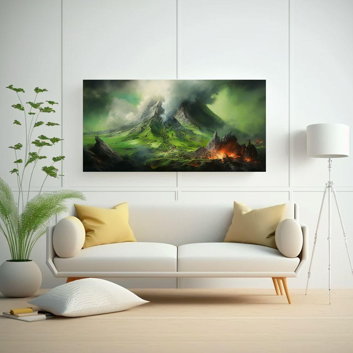 Pintura Abstracta De Un Volcán Con Colores 140x70cm-2