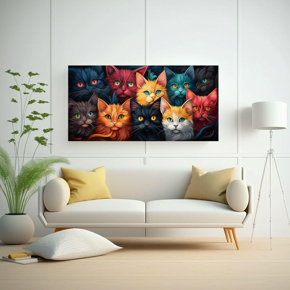 Cuadro De Gatos De Colores En Composición 160x80cm-2