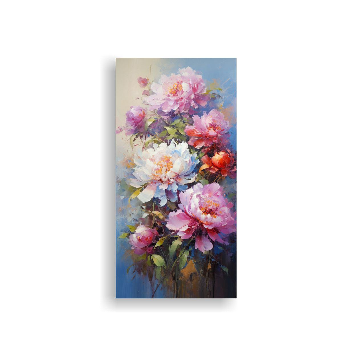 Cuadro De Peonías En Lienzo Alta Calidad, 50x100cm-0