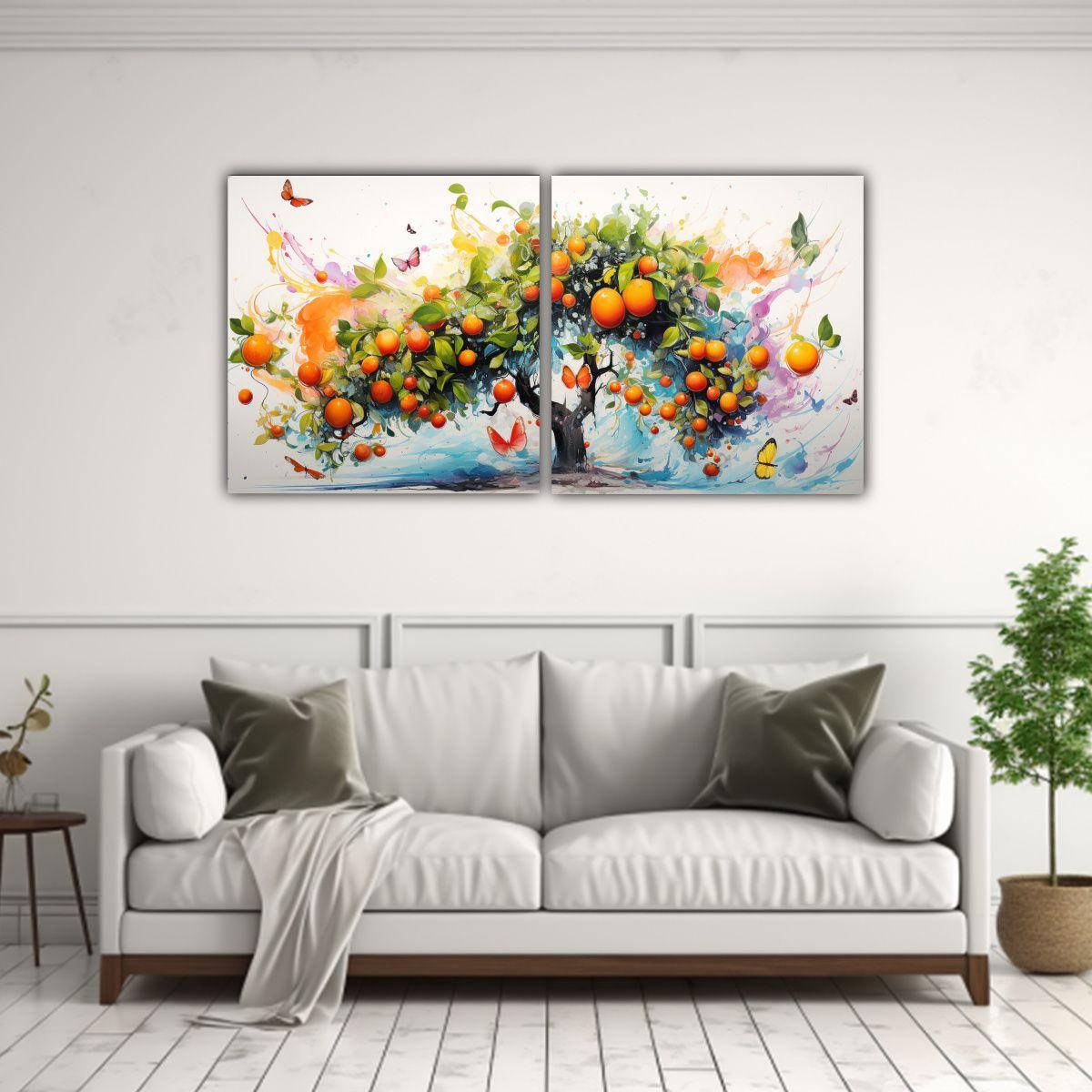 Díptico Florido Naranjo Colores Vibrantes 60x30 Cm-2