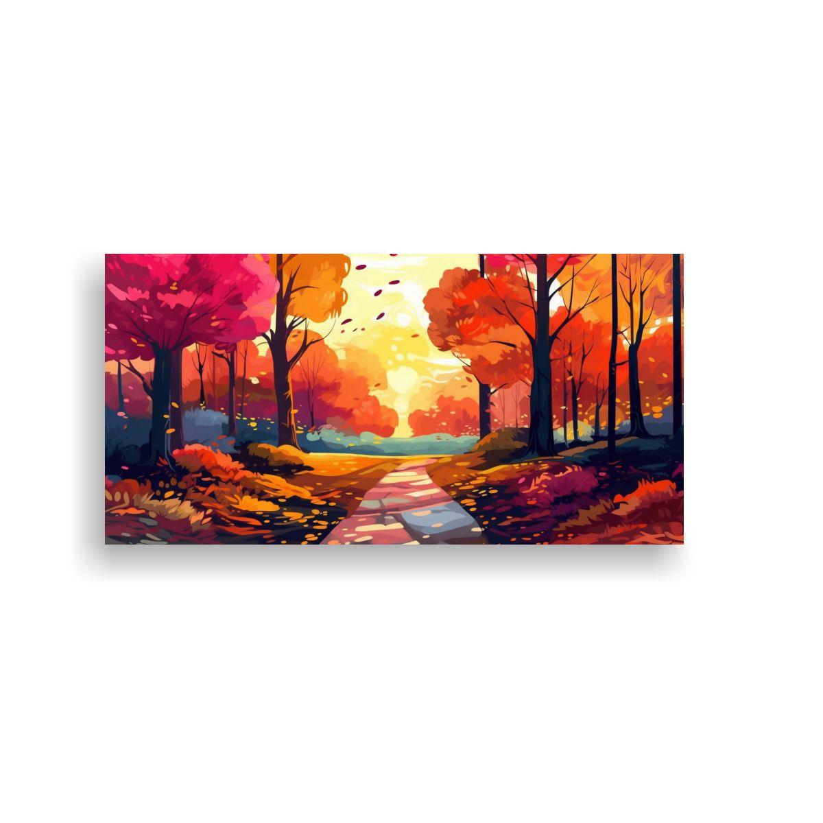 Paisaje Otoñal Forestal En Lienzo: Camino 60x30cm-0