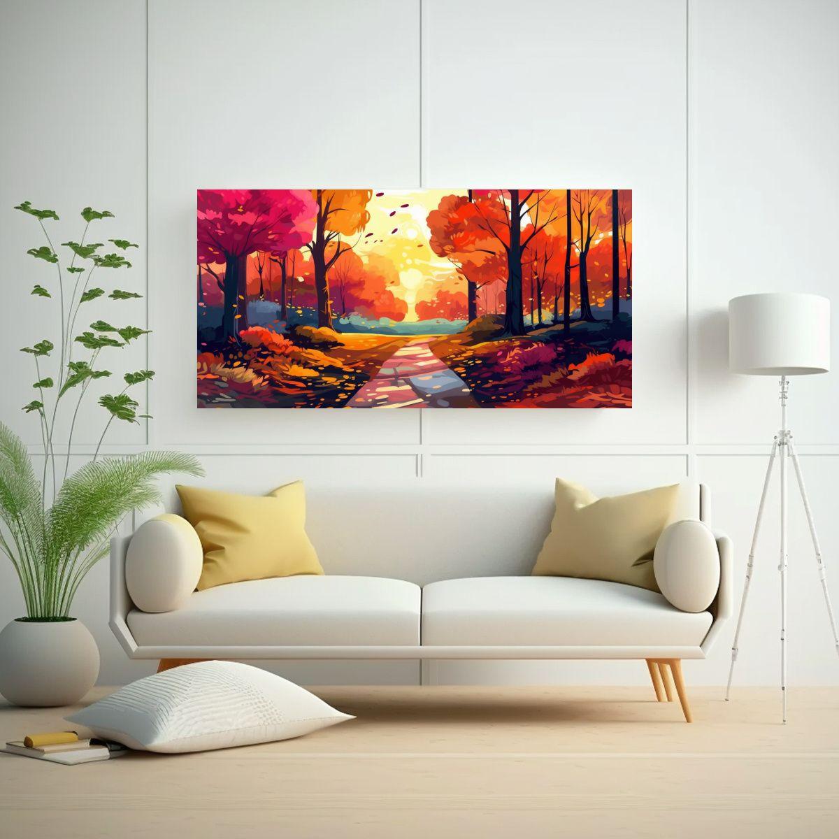 Paisaje Otoñal Forestal En Lienzo: Camino 60x30cm-2