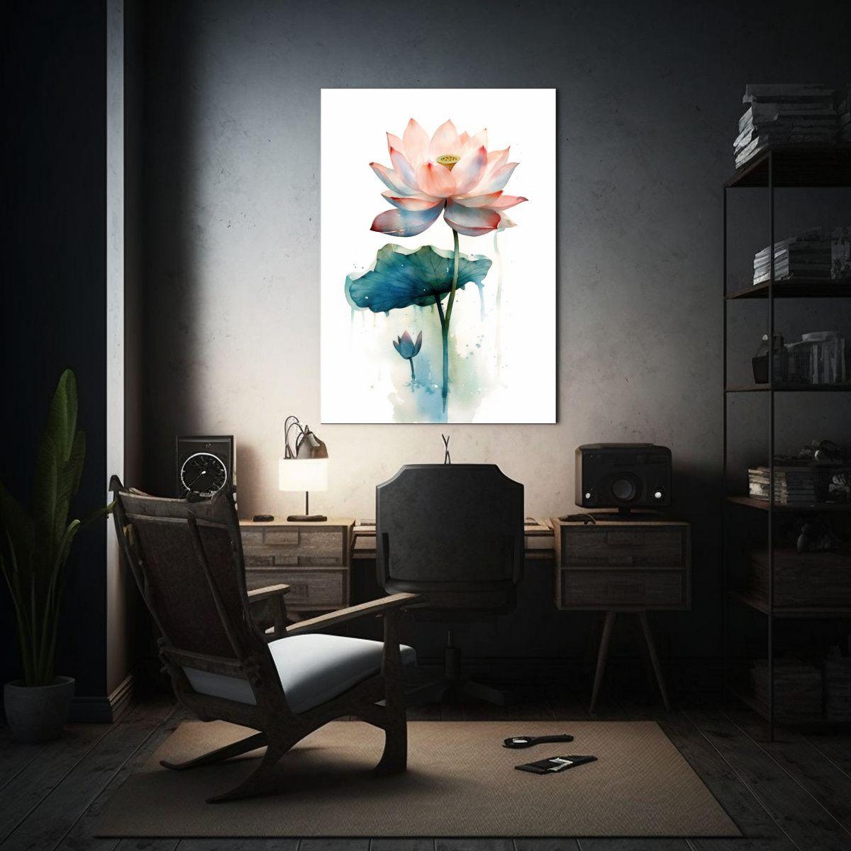 Cuadro Decorativo De Acuarela Con Loto Reflejado 20x30cm-2