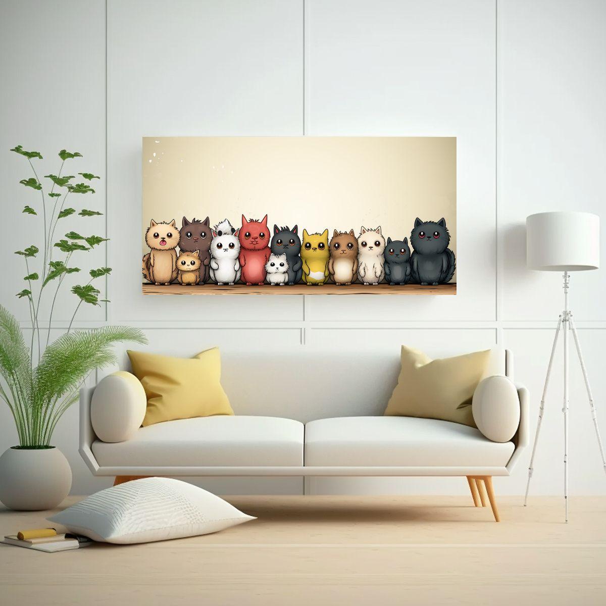 Pinturas Decorativas Lienzo Línea Gatos Y Niños 140x70 Cm-2