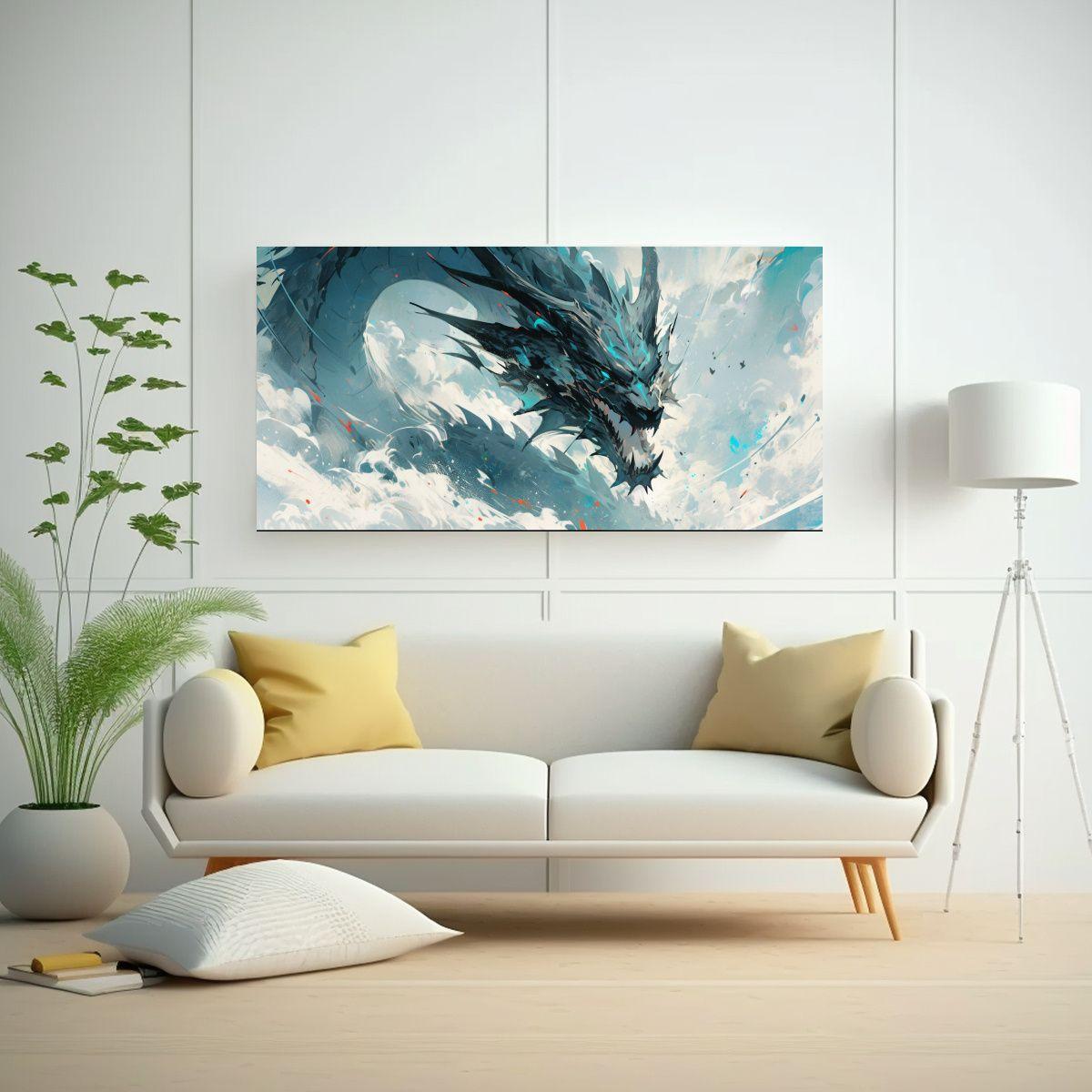 Pintura Vanguardia Dragón En Acuarelas Y Colores 100x50cm-2