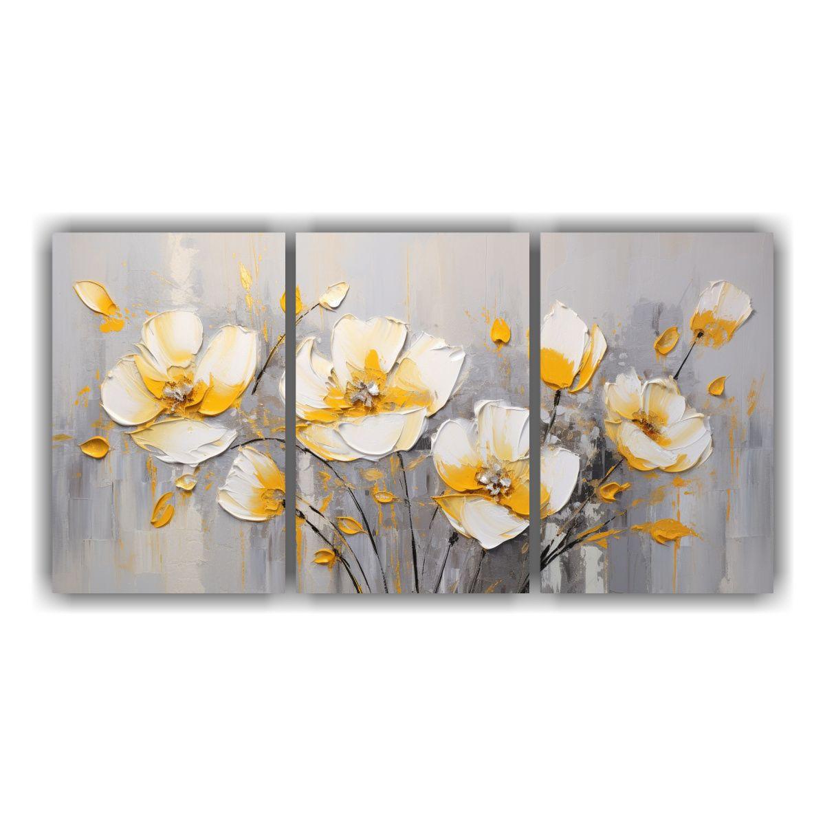 Tres Lienzos De Tela Dibujo Espacio Con Flores 150x75 Cm-0