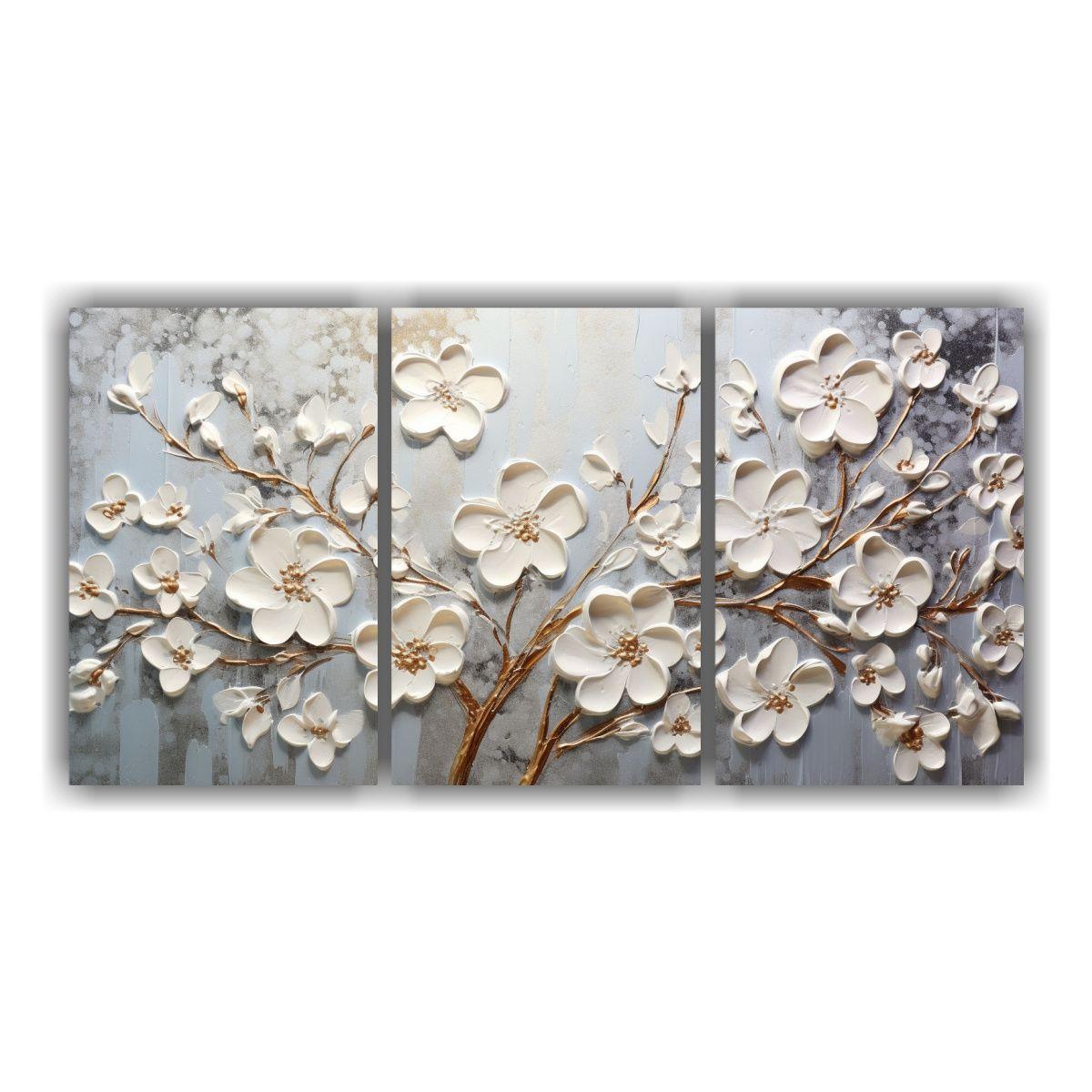 Cuadros Decorativos Con Flores Plateadas 60x30 Cm-0