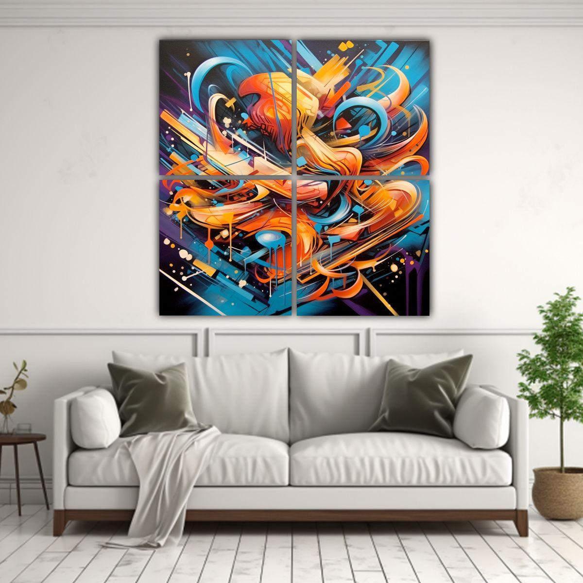 Cuatro Telas En Bastidor Arte Callejero Estilo 180x180 Cm-2