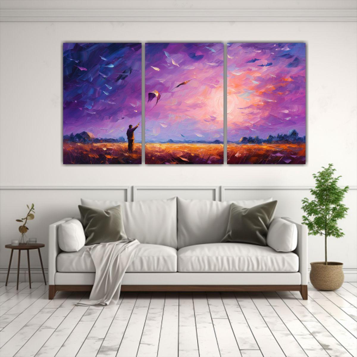 Pinturas Vintage De 3 Bellas Artes Armonía Noche 60x30 Cm-2