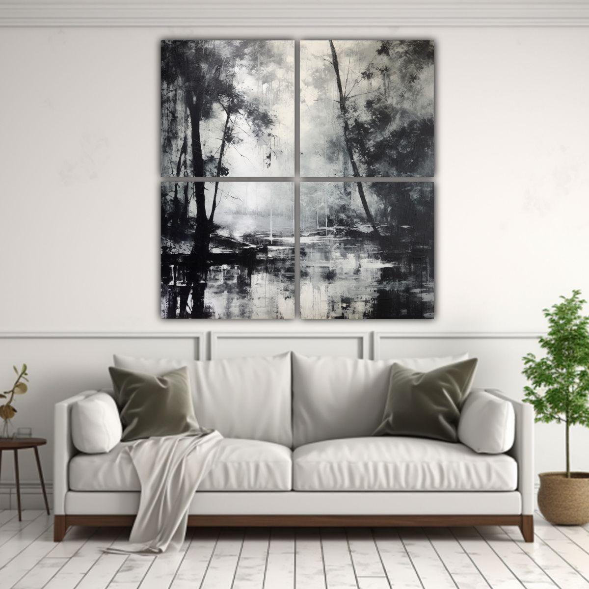 Cuadro De Pared Abstracto Blanco Y Negro Liminal 60x60 Cm-2